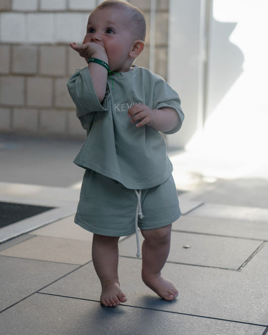 Personalized set - t-shirt with shorts - Sage